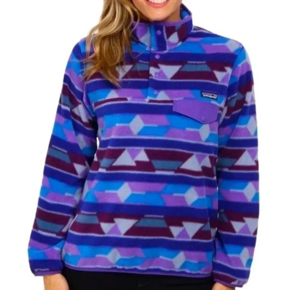 Patagonia Synchilla Guatemalan Tango Blue Purple Aztec Snap-T Fleece Pullover S - Picture 1 of 9